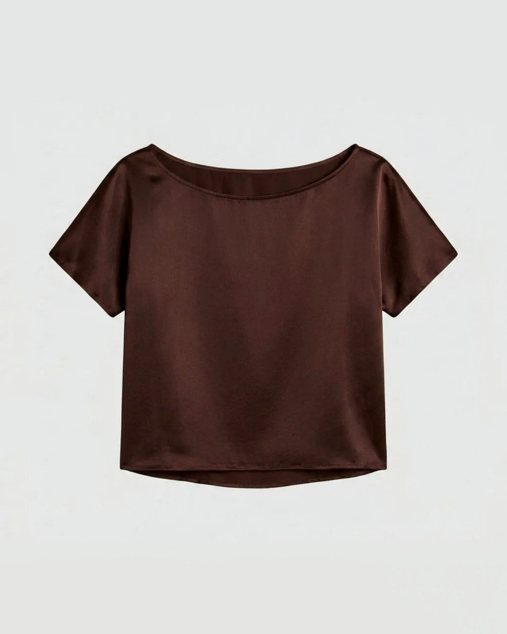 silk boat neck top in cocoa