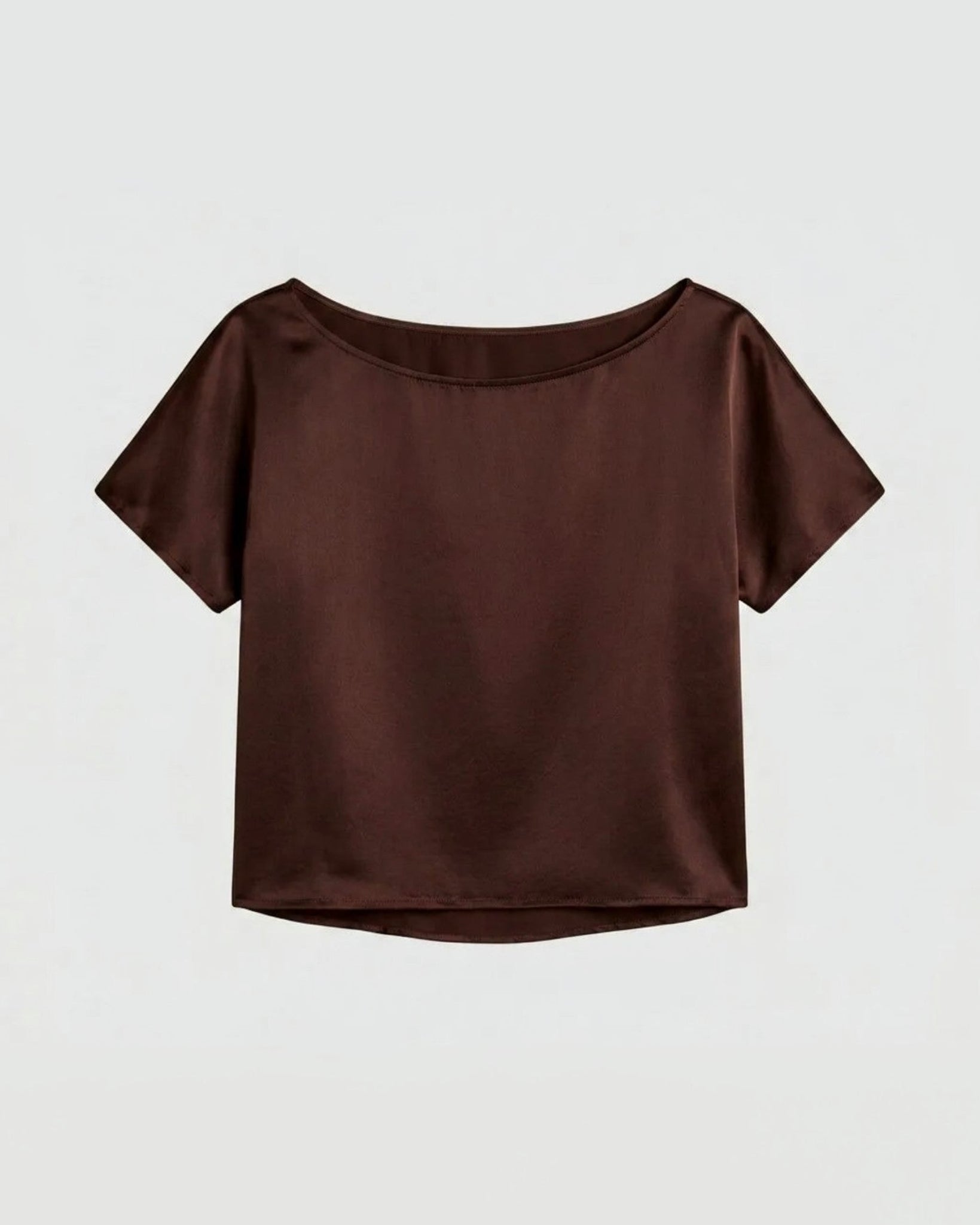 silk boat neck top in cocoa