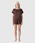 silk boat neck top in cocoa