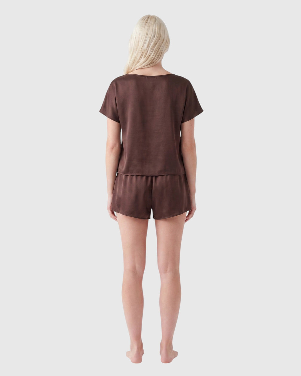 silk boat neck top in cocoa