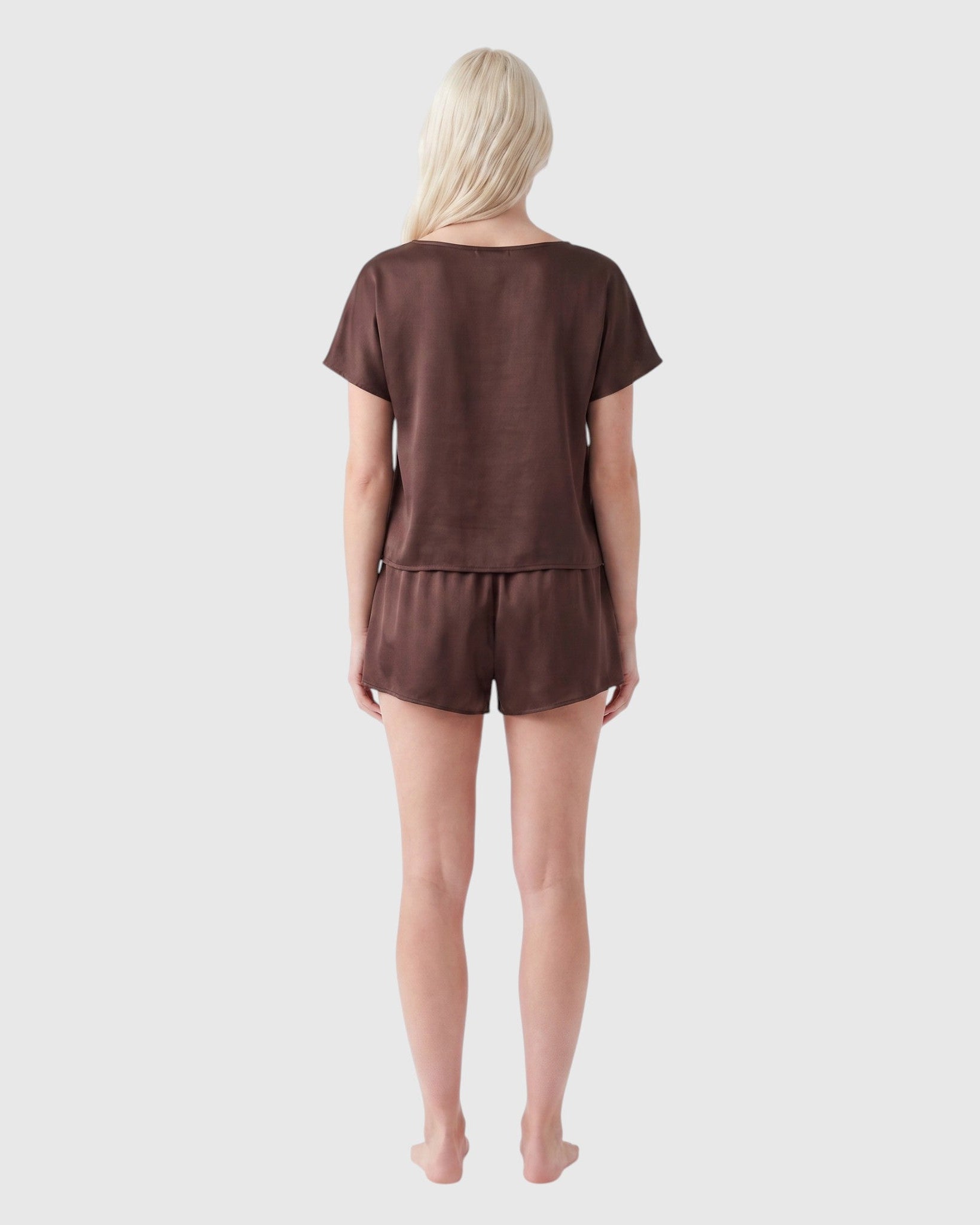 silk boat neck top in cocoa
