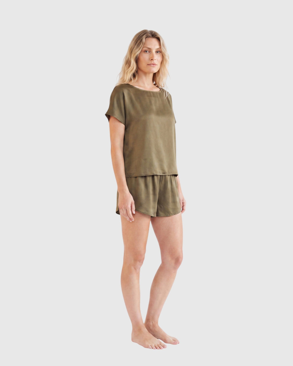 silk boat neck top in olive