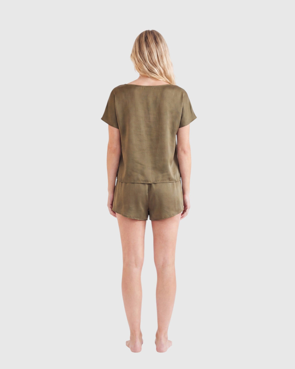 silk boat neck top in olive