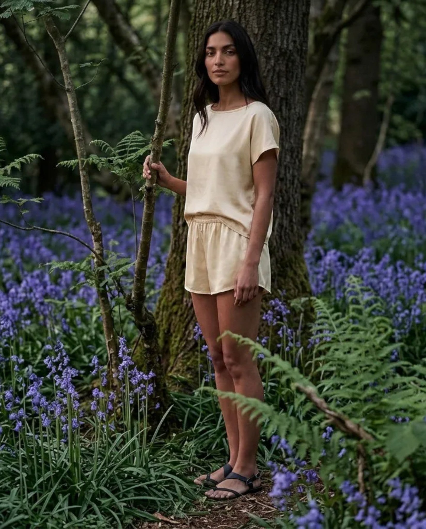silk sprint shorts in ivory