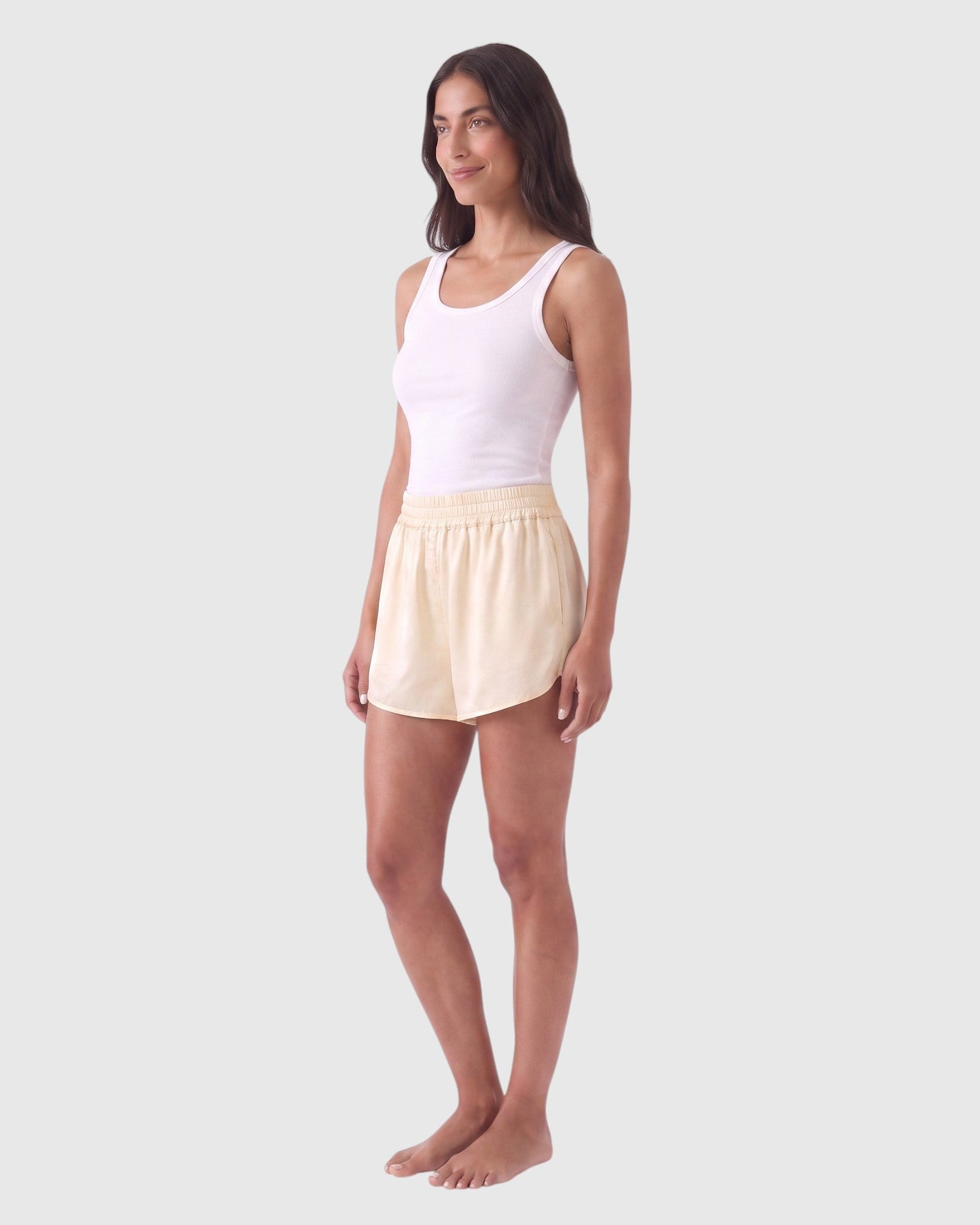 silk sprint shorts in ivory