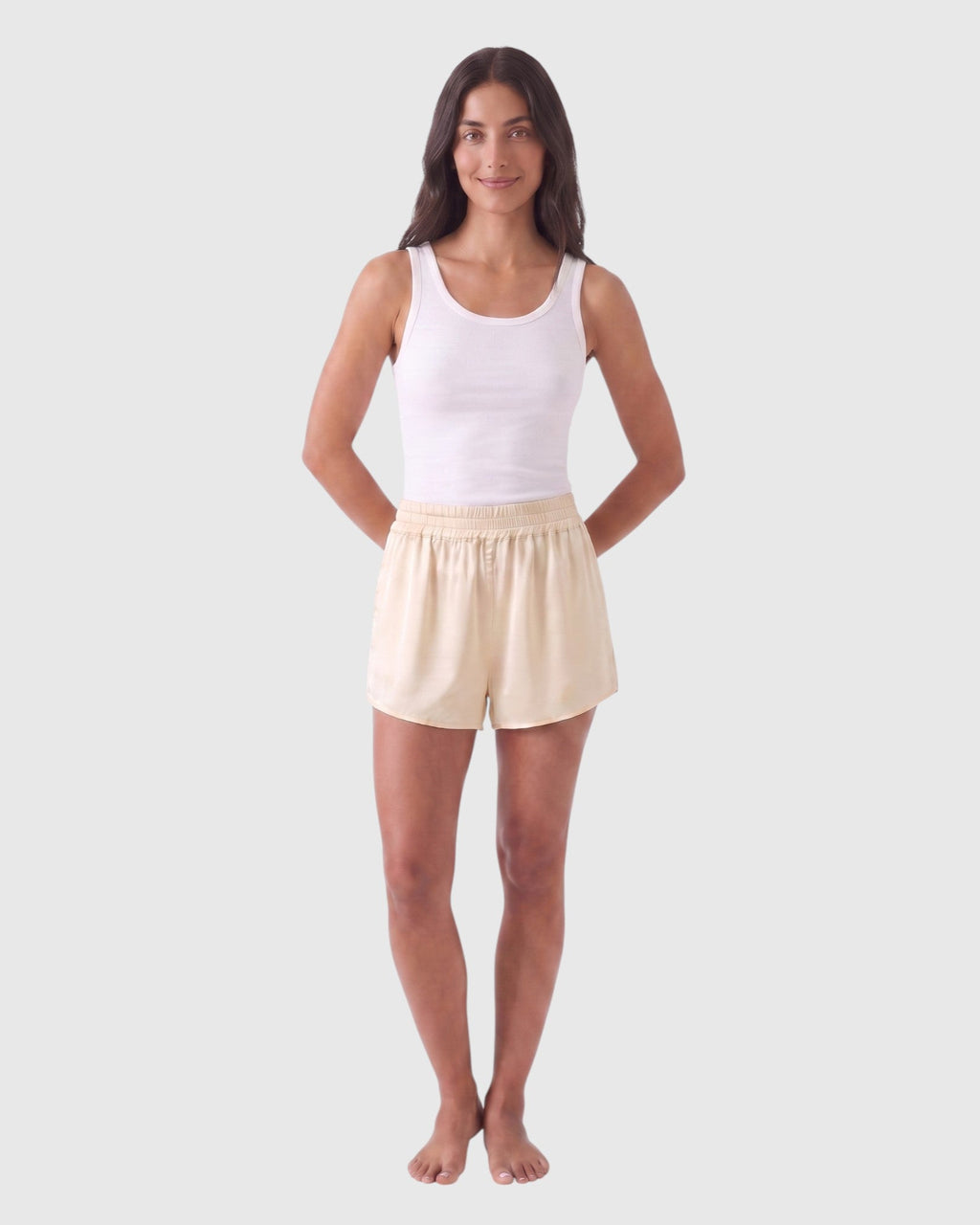 silk sprint shorts in ivory