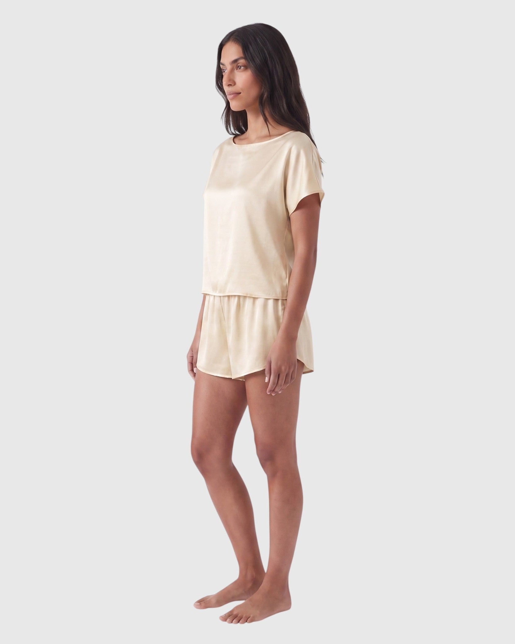 silk boat neck top in ivory